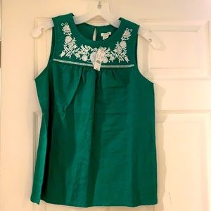 J. Crew Green Tank Top with Embroidered Flowers